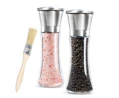 Newyond Salz und Pfeffermühle mit einstellbarem Keramik-Mahlwerk , Edelstahl Salzmühle und Gewürzmühle (2er-Set)