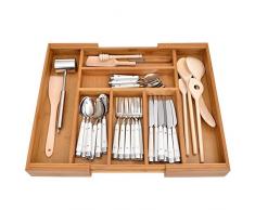 GRÄWE Schubladeneinsatz aus Bambus, Besteckkasten für Küchen-Schubladen, Holzoptik, 5-7 Fächer, variabel ausziehbar - 36,5-56,5 cm