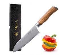 Wakoli Oliven Damastmesser - sehr hochwertiges Profi Messer mit Olivenholz Griff mit Damast Klinge, Damastmesser Santokumesser, Damastküchenmesser