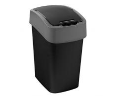 Curver 02170-Y09-00 Mehrzweck-Abfallbehälter Flip 10 L, Plastik, schwarz / grau, 19 x 24 x 35 cm