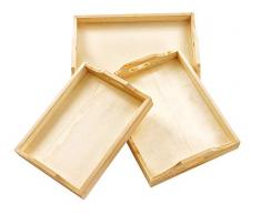 VBS Holztablett-Set 3 Stück verschiedene Größen Tablett Serviertablett Dekotablett Küchentablett Servieren Serviettentechnik Décopatch Brandmalen