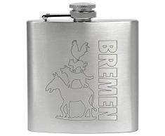 Taschenflasche Flachmann mit Gravur Geschenke Bremen Motiv Bremer Stadtmusikanten Geschmacksneutral Rostfrei, Größe 6 oz 177 ml, Edelstahl Farbe Silber