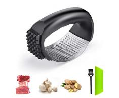 Heatigo Knoblauchpresse Edelstahl, Fleischklopfer Knoblauchpresse 2-in-1-Safe Küchenhelfer Ingwer Knoblauchpresse (einschließlich 1 Silikon-Knoblauchschäler und 1 Reinigungsbürste)