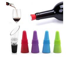 MEIJUBOL Weinverschluss mit Dekanter 5er-Set wiederverwendbar Silikon Getränkeflaschenversiegelung Ersatzverwendung Damit der Wein frisch und nüchtern bleibt