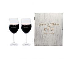 FORYOU24 2 Leonardo Weingläser mit Vintage Geschenkbox und Gravur Paar zur Hochzeit Geschenkidee Wein-Gläser graviert