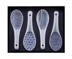 TOKYO design studio Nippon Blue Suppen-Löffel-Set blau-weiß, 4-TLG, 4X Asia-Löffel, 13,8 x 4,8 cm, asiatisches Porzellan, Japanisches Design, inkl. Geschenk-Verpackung