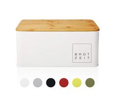 Lumaland Cuisine Brotkasten Brotdose Brotbox aus Metall mit Bambus Deckel, Brotbehälter rechteckig, 30,5 x 23,5 x 14 cm Weiss