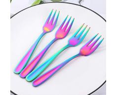 18/10 Rostfreier Stahl Kuchen Gabel 3 Zinken Obst Gabel, Bisda 8-teilig Regenbogen Gabeln Satz Spiegelpolitur ideal für Hochzeitsfest Dessert