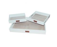 DRULINE 3er Set Serviertablett Holztablett Betttablett Dekotablett zum Servieren in 3 Größen | L x B x H K 24 x 17 x 4.5 cm M 24 x 24 x 4.5 G 45 x 30 x 5.5 cm | Weiß