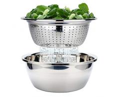 Edelstahl Sieb und Rührschüssel Set, Seiher, Küchensieb, Nudelsieb, Schüsselset, Stapelbar Salatschüsseln Set- 26cm
