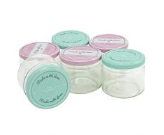 com-four® 6x Einmachgläser mit Schraub-DeckelMade with love in grün und rosa - TO Ø 82 mm - bis zu 330 ml