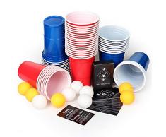 AOLUXLM [50+10+Kartenspiel] Trinkbecher Partybecher mit Trinkspiel Karten 480ml/16OZ Bier Pong Cups Party Becher Red Cups Rote Beer