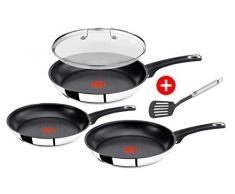 Tefal E43510 Jamie Oliver Pfannenset 5 tlg, inkl Glasdeckel 28cm + Pfannenwender, Induktion Pfanne 20,26 und 28 cm, Bratpfanne Induktionsherd geeignet, Antihaft-beschichtet, Edelstahl Teflon