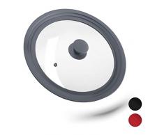 Relaxdays Topfdeckel universal, Glasdeckel mit abgestuftem Silikonrand, Töpfe & Pfannen 26-30 cm, HxD 5x31,5 cm, grau