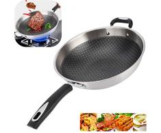 Jadpes Antihaft-Kochtopf, 34 cm Edelstahl-Kochtopf Dreischichtiger Stahl-Wok-Küchenzubehör für Induktionskochtopf mit offener Flamme