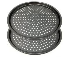 LS Kitchen - Pizzablech - Antihaft-Pizza-Backblech mit Löchern - Karbonstahl - Ø 29 cm - Set von 2