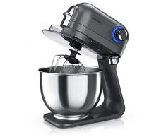 Arendo - leistungsstarke Küchenmaschine 5 Liter – Edelstahl Rührmaschine Knetmaschine – planetarisches Rührsystem - Edelstahlschüssel - inkl. 3 Rührwerkzeuge – 5 Schaltstufen - 1200 W - Cool Grey