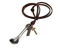 Adisaer Lederkette Schwarz Kette Männer Edelstahl Leder Rechteck Tag Suppenkelle Edelstahl Retro Gothic Einstellbar Geburtstag Halsketten Für Sohn