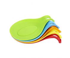 HJZ Silikon Löffel Rest Set - 5 Stück Küche Jumbo Löffelhalter Set mit hellen bunten, FDA-Zulassung (Rot/Orange/Blau/Grün/Gelb)