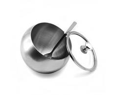 Zuckerdose, Gewürz Dose, YOCZOX Edelstahl Zuckerdose, 304 Edelstahl Dose, Design der Neigung mit Löffel, klar Glasdeckel, Ideal für Zucker, Gewürze etc. im Café, Küche etc. Kapazität 280g/125ml,Silber