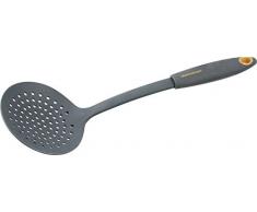 Fackelmann Abseihlöffel 28 cm SOFT, Küchenhelfer mit Funktionsteil aus Kunststoff, Schaumlöffel für beschichtete Töpfe und Pfannen (Farbe: Orange/Grau), Menge: 1 Stück