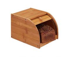 Relaxdays Brotkasten Bambus, rollbare Frontklappe, aromadichte Brotaufbewahrung, Rollbrotkasten, HBT: 18x20x27 cm, natur