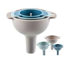 ChaojunUK Direct Trichter Küche 4 in1 Multifunktional Trichter Set 3-TLG Trichter mit Griff und herausnehmbarer Siebeinsatz Kunststoff Einfülltrichter 60/80/100mm spülmaschinengeeignet
