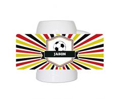 Fußball-Bierkrug mit Namen Jason und schönem Motiv mit Wappen , Ball und Strahlen in schwarz-rot-gold - Fan-Bierkrug personalisiert - Deutschland-Krug - Bierhumpen