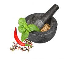 Navaris Mörser und Stößel aus Granit im Set - Steinmörser Gewürzmörser groß - für Gewürze Pesto Kräuter - Stampfer mit Schlegel in Grau