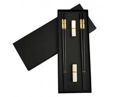 Youda Chinesisch Alloy Essstäbchen mit Halter, 2 Paar Premium Chinese Dragon Essstäbchen Geschenkset, Wiederverwendbare Klassische Art