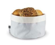 HEYNNA® Brotkorb Stoff - Brötchenkorb als Aufbewahrung von Brot, Brötchen und Gebäck - 100% Baumwolle rund 20cm Ø (grau/Creme)