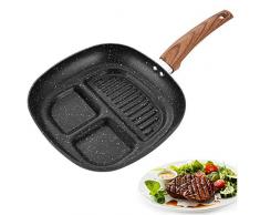 MAIFENGLE Spezialpfanne für Spiegeleier Aluminiumlegierung 24cm, 3 Gitter, Antihaft Beschichtung, Pfannkuchen Omelettpfanne, spart Speiseöl, Für Gasherde geeignet, schwarz