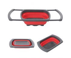 SLHP Faltsieb, Multifunktionales Sieb mit ausziehbaren Griffen, Küchensieb über die Spüle, Abtropfsieb Klappbares für Obst und Gemüs (Rot, Teleskopisch: 39 x 26 x 13cm(15.4 x 10 x 5inch))