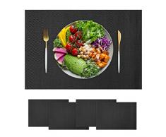 LUUK LIFESTYLE Hochwertiges Tischset, 4er Platzset, Platzdeckchen, Tischuntersetzer, Tischmatte, Platzdecken, abwaschbar, hitzebeständig, schmutzabweisend, spülmaschinenfest, rutschfest, schwarz