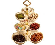 Tao Obstteller Europäische Keramik Obstteller DREI Schicht Snack Platte Kuchenplatte mehrschichtigen Gebäckschale Wohnzimmer Kreative Süßigkeiten Tablett Regal