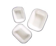 webake Traditionelle Auflaufform Ofenform Emaille Backform ideal auch für Lasagne, als kleine Backform und Tiramisu-Form, kratz- und schnittfeste eckige Ofenform, Weiß, Blau, 3-teiliges Set