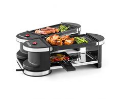 Klarstein Tenderloin Mini - Raclette Grill, Tischgrill, Partygrill, 600 Watt Leistung, für 4 Personen, inkl. 4 Pfannen, Antihaftbeschichtung, Aufbau: 2 x Metallgrillplatte, schwarz-silber