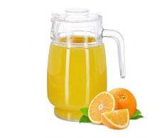 Relaxdays Standard Glaskrug mit Deckel, 1,5 Liter, handlicher Griff, edles Kristallglas, großer Saftkrug, spülmaschinenfest, klar, Glas, Transparent