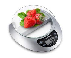 Bonsenkitchen Digitale Waage Küchenwaage Klein Digitalwaage mit Tara-Funktion, Entnahme Glasablage und LCD Display Elektronische Feinwaage, Haushaltswaage, Küchen Waage - 5Kg /11Lb, Silber (KS8802)