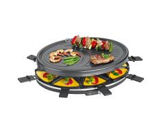 Clatronic RG 3517 Raclette-Grill zum Grillen und Überbacken, 8 Pfännchen und 8 Holzspatel, Antihaftbeschichtung, Stufenlos regelbarer Thermostat, max. 1400 Watt