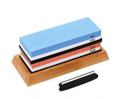 G.a HOMEFAVOR Schleifstein Set, Premium-Schleifsteinset, 4 Seiten Körnung 400/1000, 3000/8000 Wetz-Schleifstein, Rutschfester Bambussockel und Winkelführung