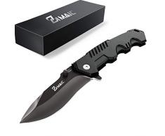 ZIMAIC Klappmesser I Scharfes Taschenmesser I Einhandmesser , Outdoor & Survival Messer mit Mattschwarz Edelstahlklinge & Aluminiumgehäuse, für Arbeit Wandern Camping