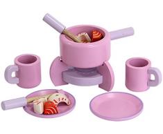 Mentari Fondue Set aus Holz für Spielküche pink mit Zubehör