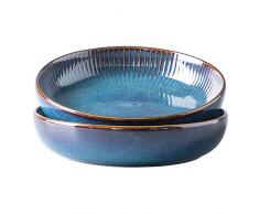 Hoteck Pastateller aus Keramik, Groß Suppenteller Oder Speiseteller, Premium Porzellan 21cm Blau(2PCS)