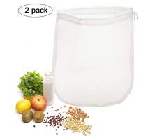 OldPAPA 2 Stück Nussmilchbeutel,Tonyhoney wiederverwendbar Feinmaschiges Filtertuch, Seiher, Passiertuch,ideal für Nussmilch, Frucht und Gemüsesäfte-150U