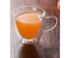Double Love Glastasse Hitzebeständige Milchkaffeetasse Herzförmiger Fruchtgetränkebecher Transparent 240ml
