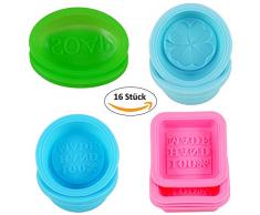 [16 Stück] Seifenprofis Silikonform Seifenform, Quadrat, Oval und Rund, Hand Made, Silikon BPA frei