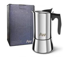 figg Espressokocher Edelstahl und Induktion geeignet - Espressokanne 4 Tassen – Mokka Kanne Set inkl. Anleitung, Dosierlöffel, Ersatz-Dichtung und Tragebeutel