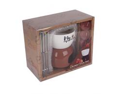 BiggDesign Fondue Set, Keramikschale mit 4 Gabeln, 14 x 12 cm, 4 Kerzen, Kerzenhalter, Special Artist Design, Geschirr