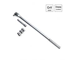 S&R Gelenkgriff SET 1/2 600 mm, Ø 16 mm, Verlängerung 125 mm und Einsätze Nüsse 17mm,19mm,21mm. Kraft-Gelenkgriff Stecksatz. Steck-Drehgriff Schiebegriff Breaker bar 1/2 Set, Knarren